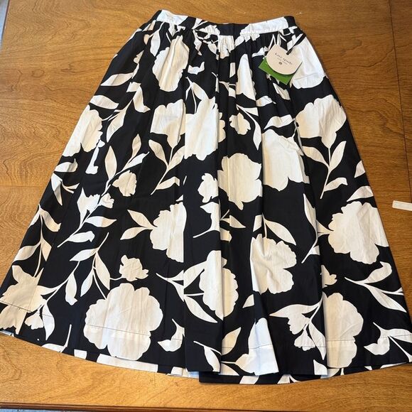 Kate Spade Black and White Classic Rose Midi Skirt - Picture 2 of 11
